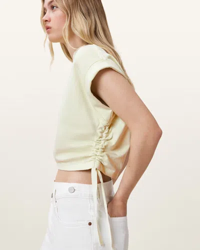 Allsaints Mira Cropped Drawcord T-shirt In Jade Green