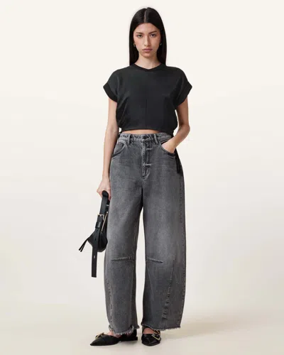 Allsaints Mira Cropped Satin Drawcord T-shirt In Black