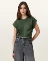 Allsaints Womens Mira Cropped Stretch-satin Top Rifle Green Xs In Green