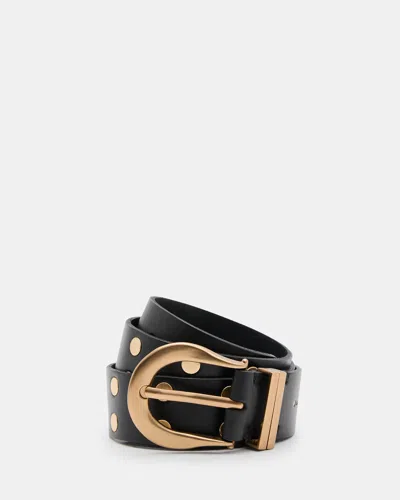 Allsaints Miranda Leather Belt In Black/warm Brass