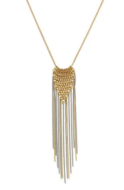 Allsaints Mixed Metal Fringe Pendant Necklace In Gold