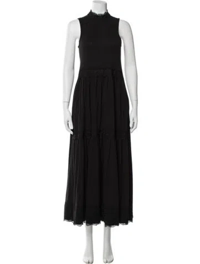 Pre-owned Allsaints Mock Neck Long Dress In Black