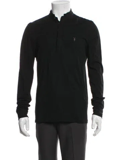 Pre-owned Allsaints Mock Neck Long Sleeve Henley In Black