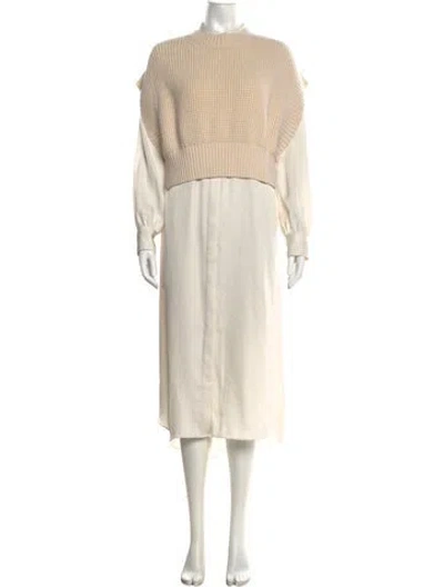 Pre-owned Allsaints Mock Neck Midi Length Dress In Neutrals