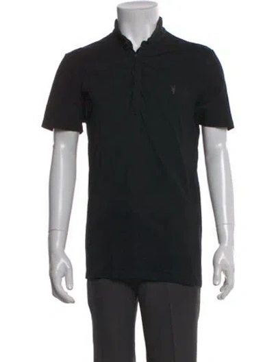 Pre-owned Allsaints Mock Neck Short Sleeve Polo Shirt In Black
