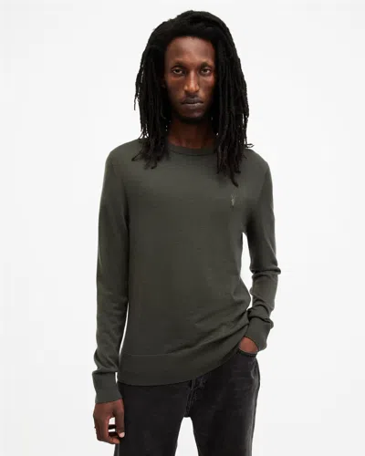 Allsaints Mode Merino Crew Neck Ramskull Jumper In Grange Green