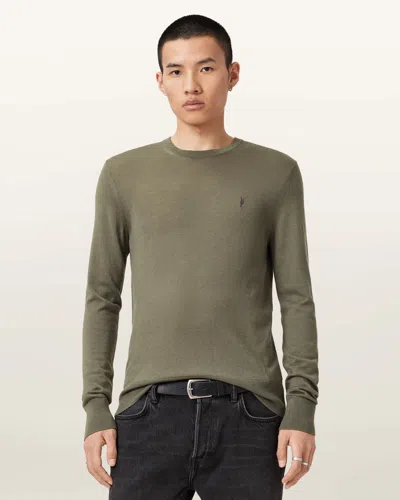 Allsaints Main: 100% Merino Wool Mode Merino Crew Neck Ramskull Jumper In Green