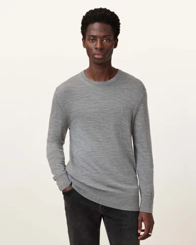 Allsaints Mode Merino Crew Neck Ramskull Jumper In Fossil Grey