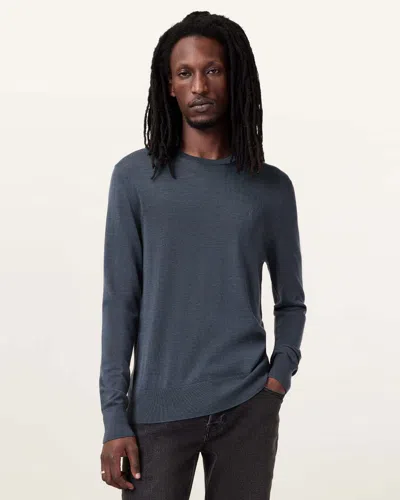 Allsaints Mode Merino Crew Neck Ramskull Jumper In Pitched Blue