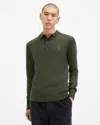 Allsaints Mode Merino Long Sleeve Polo Shirt In Grange Green