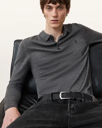 Allsaints Mode Merino Long Sleeve Polo Shirt In Monument Grey