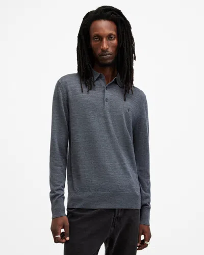 Allsaints Mode Merino Long Sleeve Polo Shirt In Smith Blue