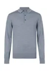 Allsaints Mode Merino Long Sleeve Polo Shirt In Blue