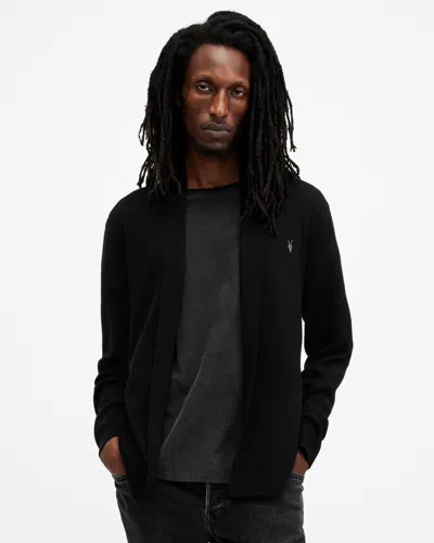 Allsaints Mode Merino Ramskull Open Cardigan In Black