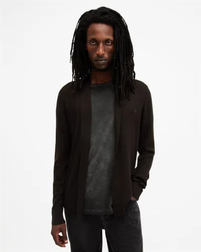 Allsaints Mode Merino Ramskull Open Cardigan In Coffee Brown