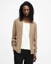 Allsaints Mode Merino Ramskull Open Cardigan In Fawn Brown Marl