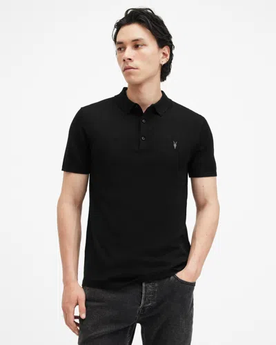 Allsaints Mode Merino Short Sleeve Polo Shirt In Black