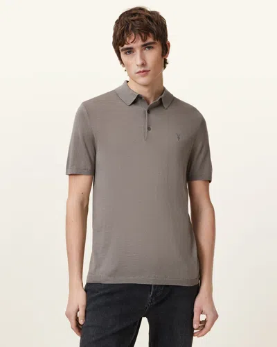 Allsaints Mode Merino Short Sleeve Polo Shirt In Chestnut Brown