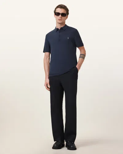 Allsaints Mode Merino Short Sleeve Polo Shirt In Navy Blue