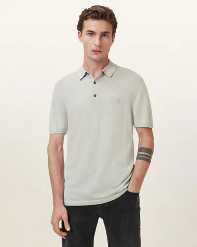 Allsaints Mode Merino Short Sleeve Polo Shirt In Slate Green
