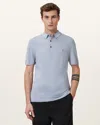 Allsaints Mode Merino Short Sleeve Ramskull Polo Shirt In Willow Blue