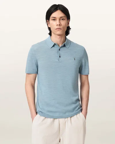 Allsaints Mode Merino Short Sleeve Ramskull Polo Shirt In Blue