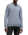 Allsaints Mode Merino Long Sleeve Polo Shirt In Dusty Blue