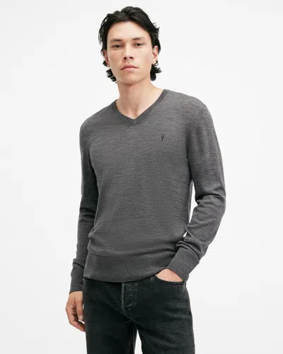 Allsaints Mode Merino V-neck Ramskull Jumper In Carter Grey