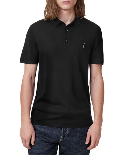 Allsaints Mode Merino Wool Polo Shirt In Black