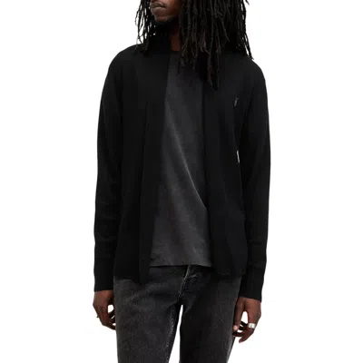 Allsaints Mode Merino Wool Shawl Collar Cardigan In Black
