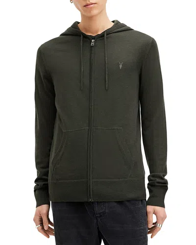 Allsaints Mode Merino Wool Slim Fit Full Zip Hoodie In Grange Green