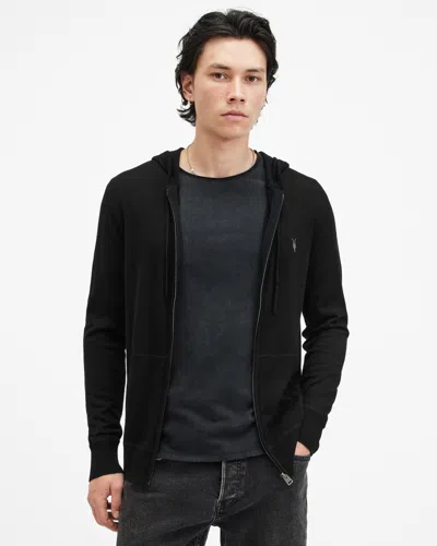Allsaints Mode Merino Zip Up Ramskull Hoodie In Black
