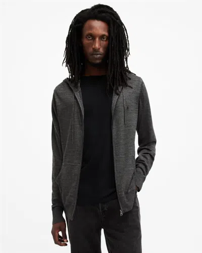 Allsaints Mode Merino Zip Up Ramskull Hoodie In Carter Grey