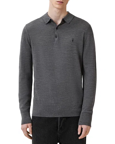 Allsaints Mode Regular Fit Merino Wool Long Sleeve Polo Jumper In Monument Grey