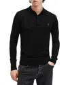 Allsaints Mode Regular Fit Merino Wool Long Sleeve Polo Sweater In Black