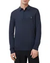 Allsaints Mode Regular Fit Merino Wool Long Sleeve Polo Sweater In Blue