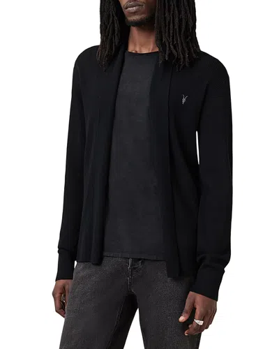 Allsaints Mode Regular Fit Merino Wool Open Cardigan Sweater In Black