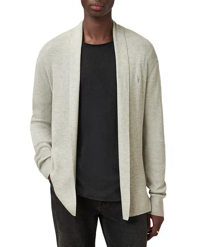 Allsaints Mode Regular Fit Merino Wool Open Cardigan Sweater In Slate Green