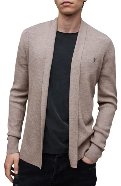 Allsaints Mode Slim Fit Merino Wool Cardigan In Fawn Brown Marl