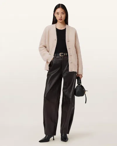 Allsaints Mohair/merino Wool Rubi Embellished Cardigan In Neutral