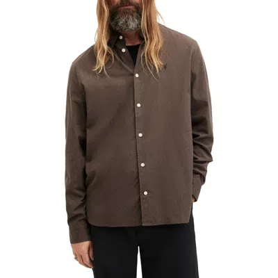 Allsaints Molera Cotton Poplin Relaxed Fit Shirt In Henna Brown