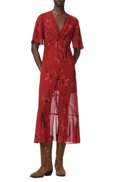 Allsaints Mollie Twist Front Midi Dress In Red