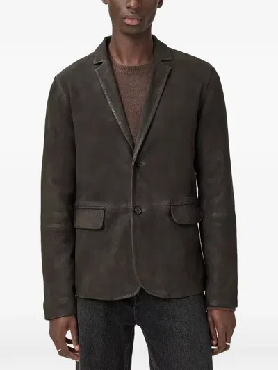 Allsaints Monet Waxed Suede Regular Fit Blazer In Brown