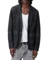 Allsaints Monet Waxed Suede Blazer In Blue