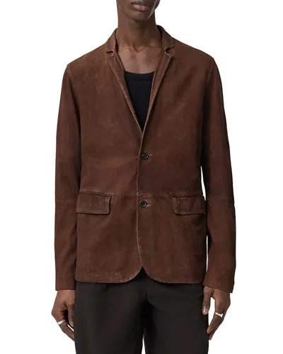Allsaints Monet Waxed Suede Regular Fit Blazer In Brown