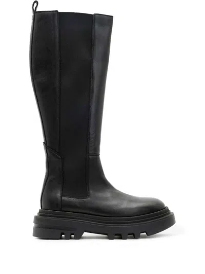 Allsaints Monica Knee High Leather Boots In Black
