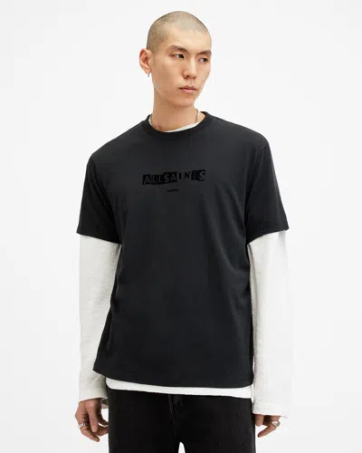 Allsaints Montage Flocked Logo Relaxed Fit T-shirt In Washed Black
