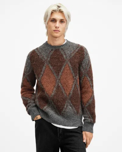 Allsaints Mord Argyle Relaxed Fit Jumper In Charcoal Marl