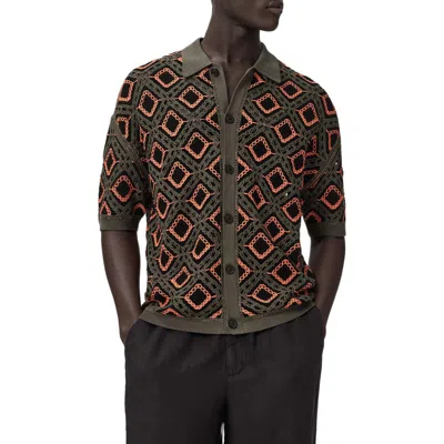 Allsaints Morena Short Sleeve Collared Cardigan In Green