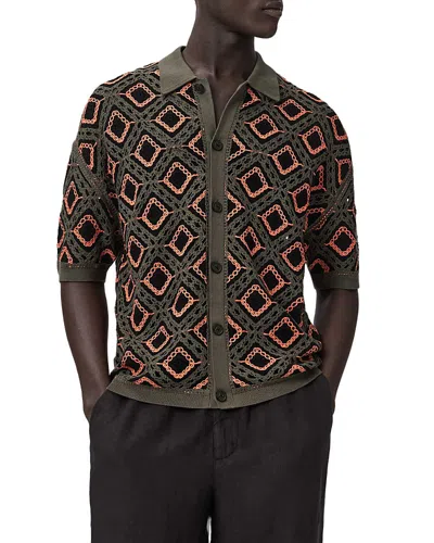 Allsaints Morena Short Sleeve Collared Cardigan In Green